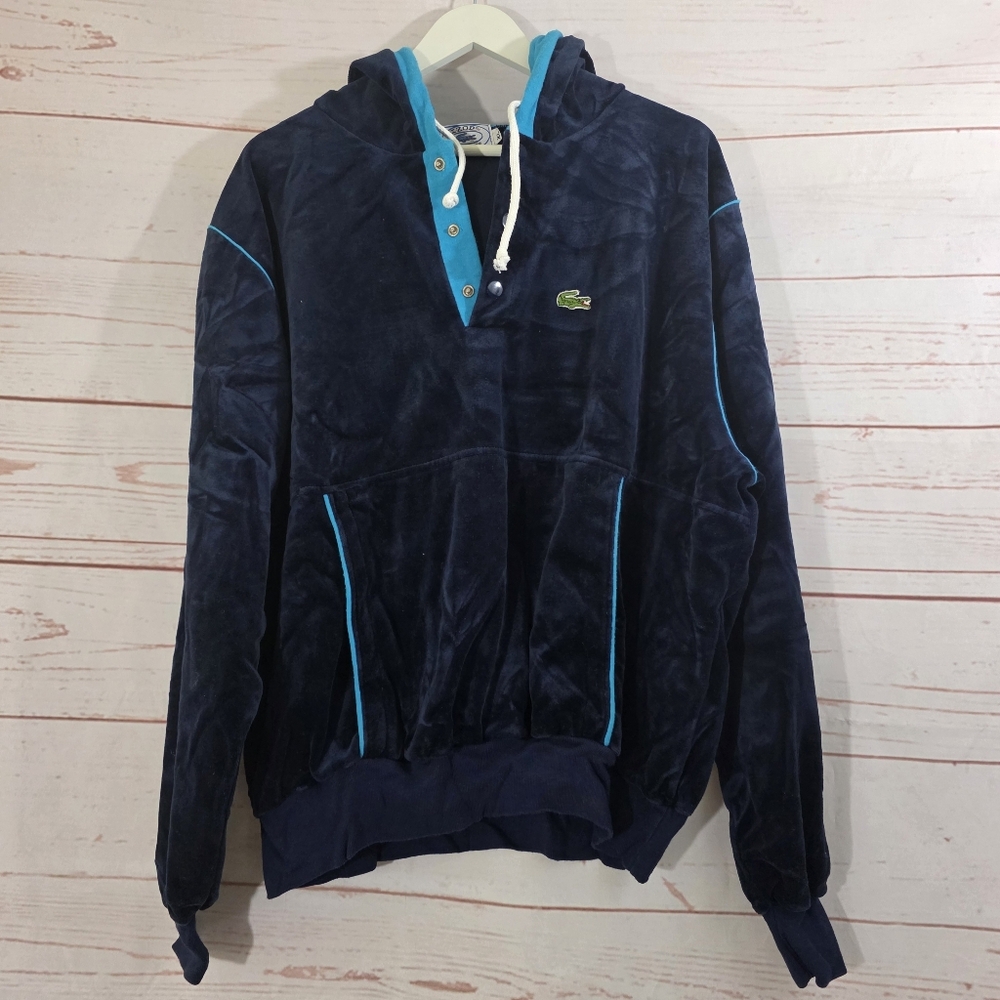 Vintage Ladies Izod Lacoste Navy Velour Hoodie Size XL